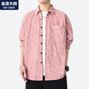 休闲衬衫男长袖新款高级感衬衣夹克外套宽松胖子加肥加大大码男装