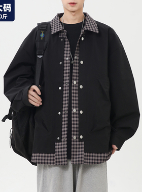 夹克外套男秋季新款翻领衬衫青少年宽松休闲胖子加肥加大大码男装