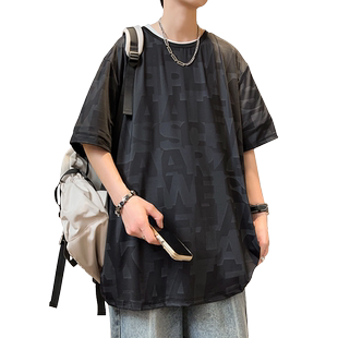 速干t恤男夏季透气冰丝网眼短袖大码宽松运动青少年胖子加肥加大