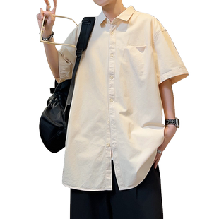 衬衫男款短袖夏季新款青少年纯棉大码宽松休闲胖子加肥加大衬衣