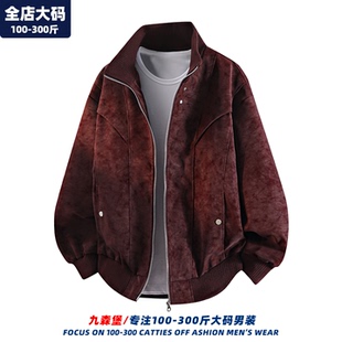 红色夹克外套男秋季新款工装立领皮衣男士胖子加肥加大特大码男装