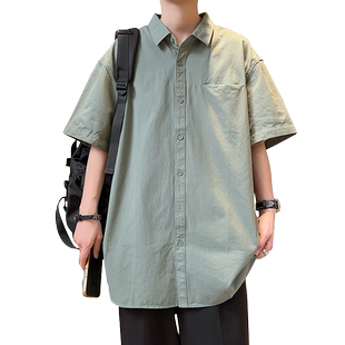 衬衣男款短袖夏季新款纯棉宽松休闲衬衫胖子加肥加大大码男装外套