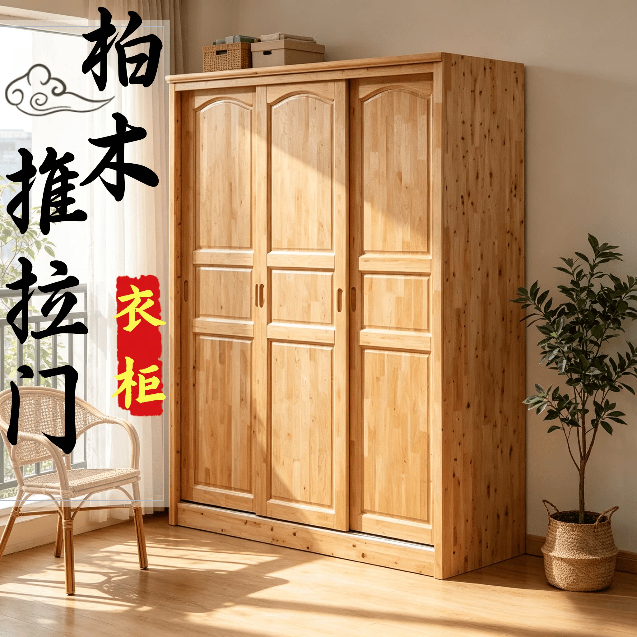 全柏木滑门衣柜小户型推拉门柜子图片