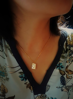 欧美几何方形金色吊坠