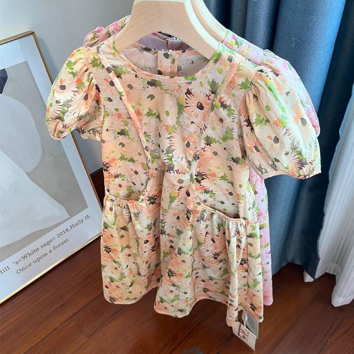 6102女童短袖连衣裙夏季薄款棉布碎花裙110-150cm