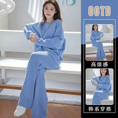 高级感韩系一整套ootd穿搭气质时尚秋冬休闲卫衣套装裤子两件套装