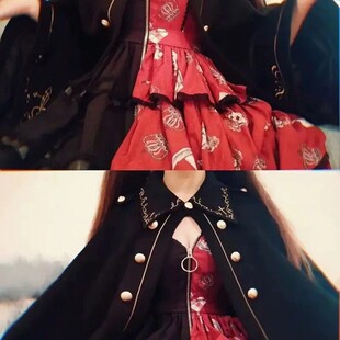 lolita斗篷英伦风哥特斗篷披风披肩黑色日系洛丽塔冬大衣毛呢外套