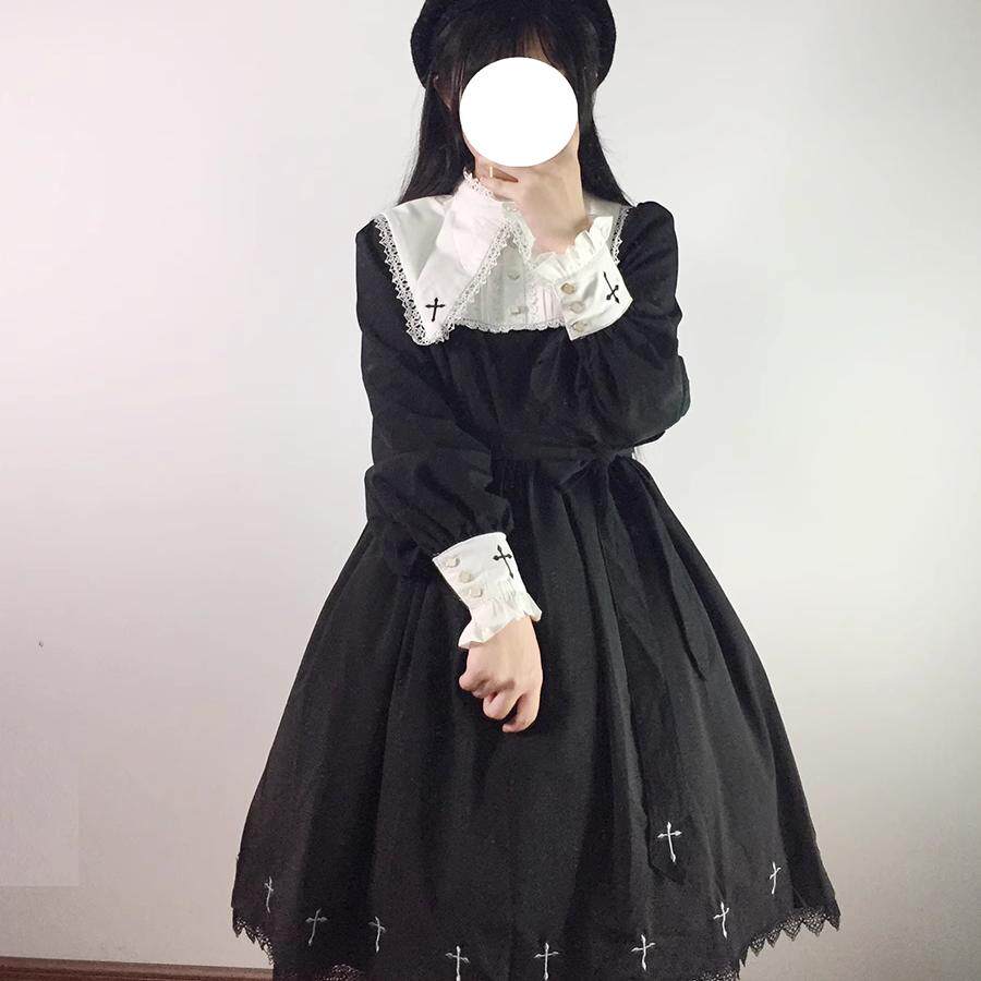 无名诗lolita修女假领十字刺绣万圣节哥特暗黑复古日常lo裙连衣裙