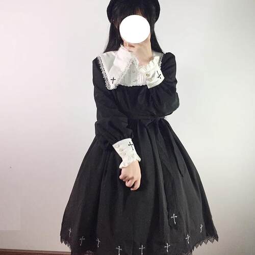 无名诗lolita修女假领哥特暗黑复古连衣裙十字刺绣日常lo裙连衣裙