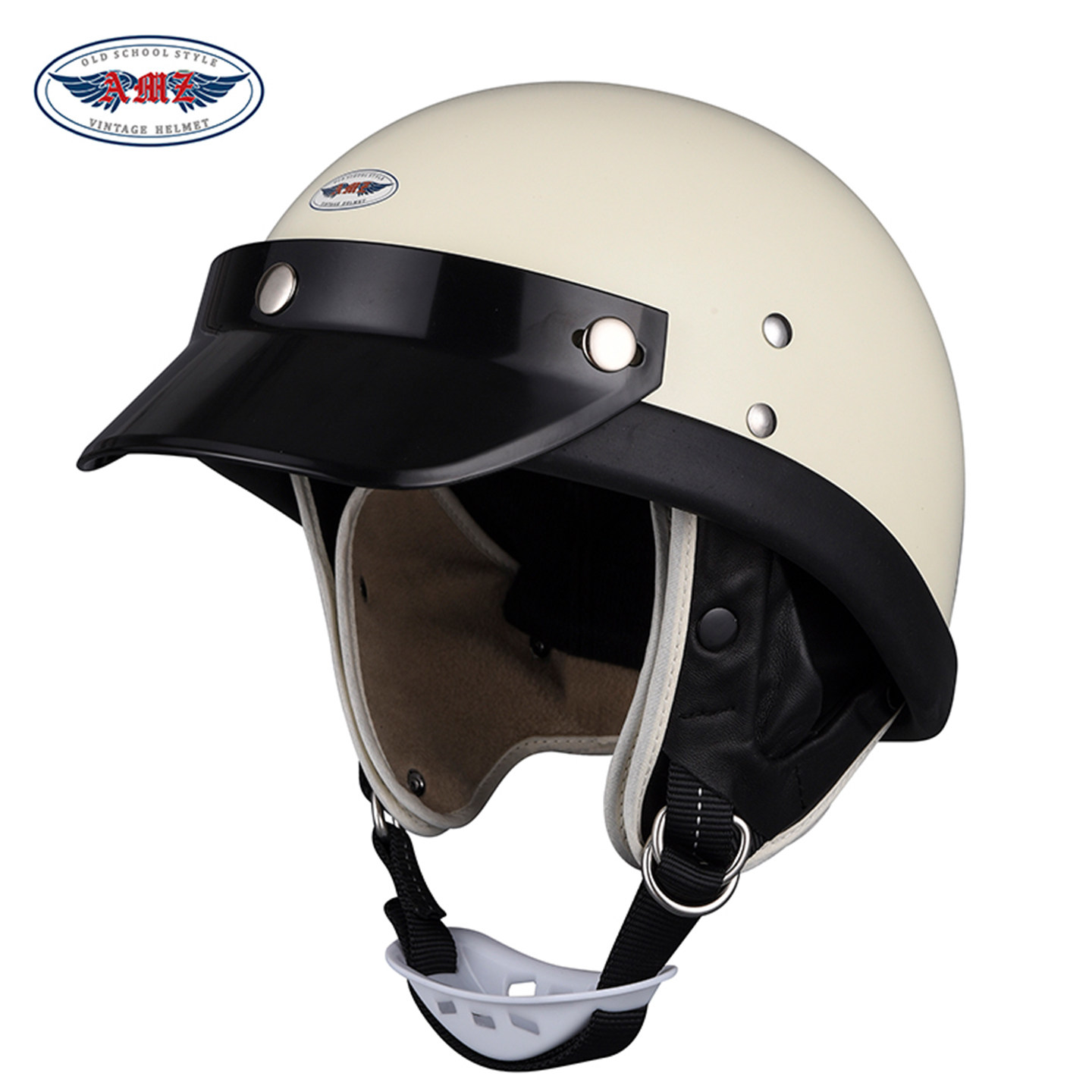 海外-AMZ日式复古头盔机车男电瓶车女头盔夏半盔电动车安全帽瓢盔