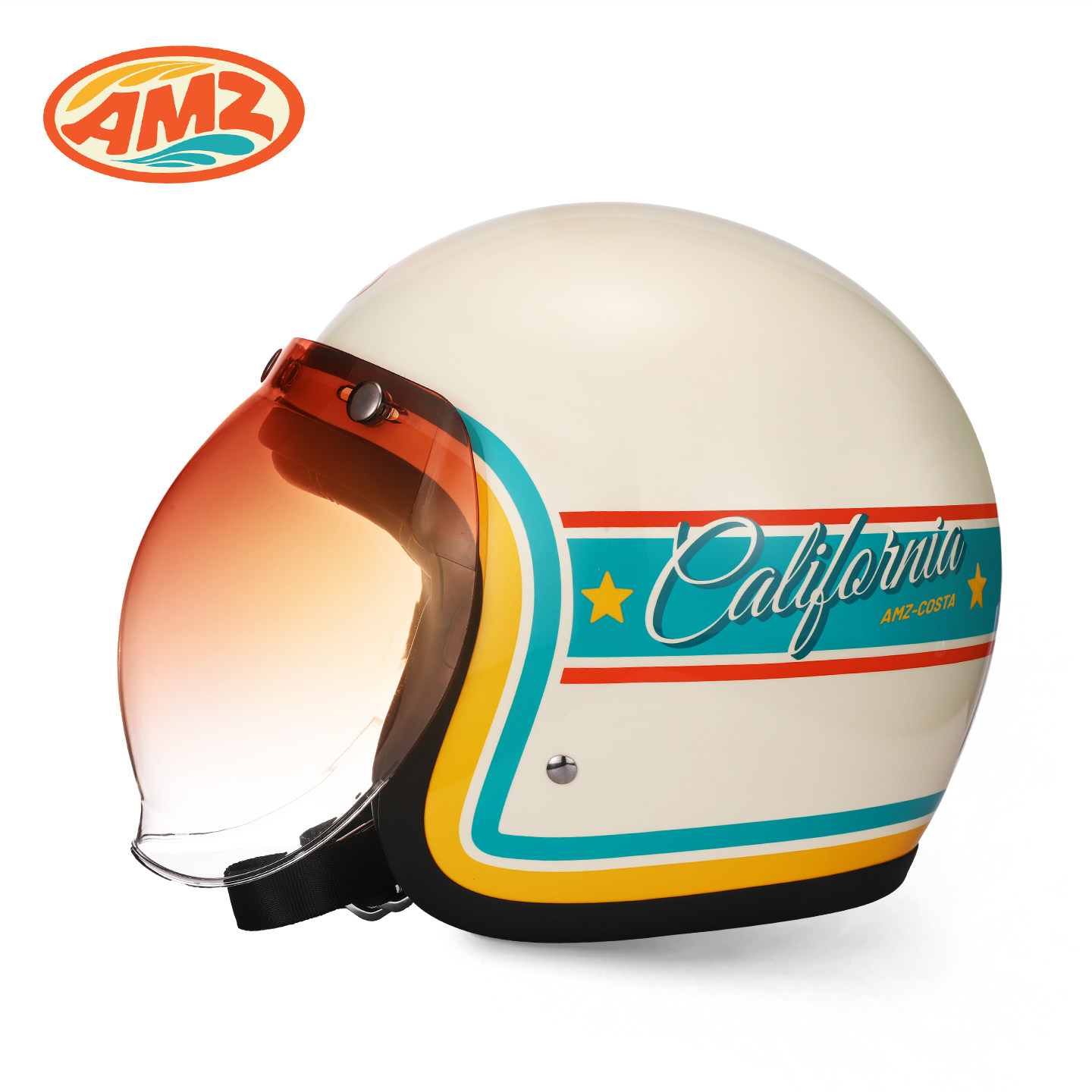 海外-AMZ复古头盔摩托车四分之三盔男女机车半盔美式巡航踏板盔夏