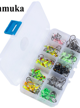 路亚钩 100件1g/2g彩色铅头钩 黑色 原色 带倒刺铅头钩  组合套装