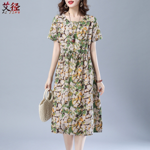 碎花大码棉绸睡裙女夏季2023新款宽松时尚外穿睡衣裙子妈妈连衣裙