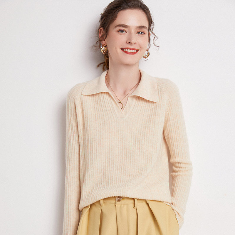 100%纯羊毛女V领针织打底衫