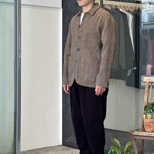 Universal Works初剪羊毛Harris Tweed人字呢工装夹克外套棕色