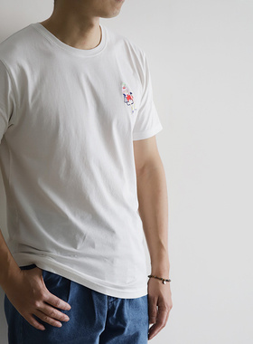 法国OLOW 透气躺椅上的人LOGO休闲纯色圆领短袖T恤白色