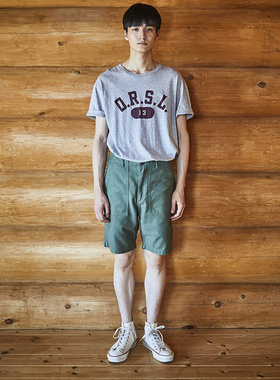日本orSlow经典不规则柔软斜织纹复古工装户外休闲短裤绿色
