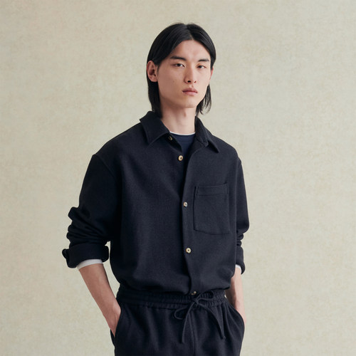 法国单口袋混毛微宽松衬衫