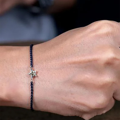 925银马蹄形扣黄铜佛球手链