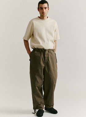 法国Casey Casey腰带抽绳轻蜡面料柔软翻盖口袋工装长裤柏油灰