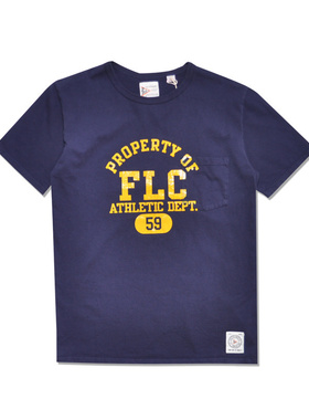 日本Felco圆领口袋-T重磅口袋复古字圆领Tee海军蓝美国制