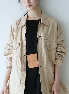 日本Still By Hand植物单宁鞣制斜背脖挂信用卡纸钞皮革卡夹卡套