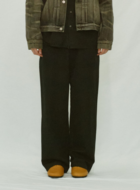 日本YOKO SAKAMOTO尾州织机丝绸麻纱柔软古董工装直筒长裤黑色