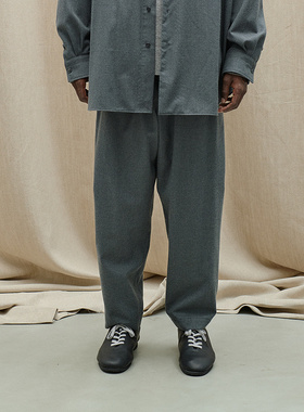 日本YOKO SAKAMOTO弹性腰带再生布锥形休闲裤炭灰色有上衣成套