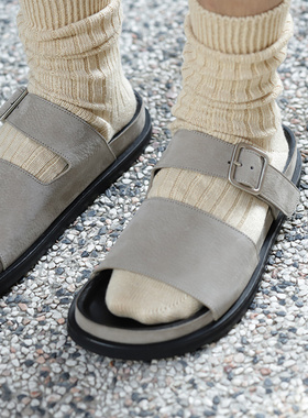 英国Studio Nicholson Sole纯牛麂皮可调节扣带凉鞋拖鞋灰色