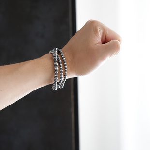 日本AMP JAPAN复古美国原住民烟熏抛光925银珍珠项链手链