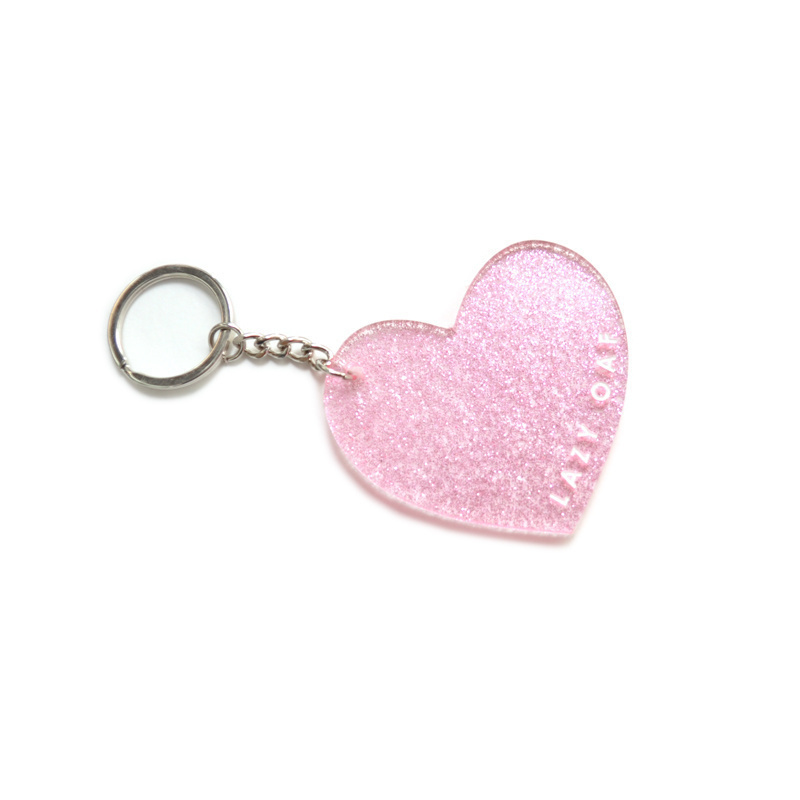 英国品牌Lazy Oaf Glitter Heart Keyring爱心造型粉红钥匙扣
