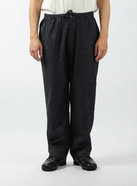 日本Cale亚麻苎麻干爽锥形牛仔长裤蓝色