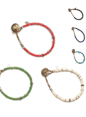 日本AMP JAPAN铜制圣本笃圣牌笑脸牌椰子珠蜡绳手链14AHK-401