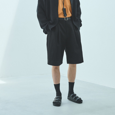 日本棉亚麻混纺立挺单折短裤