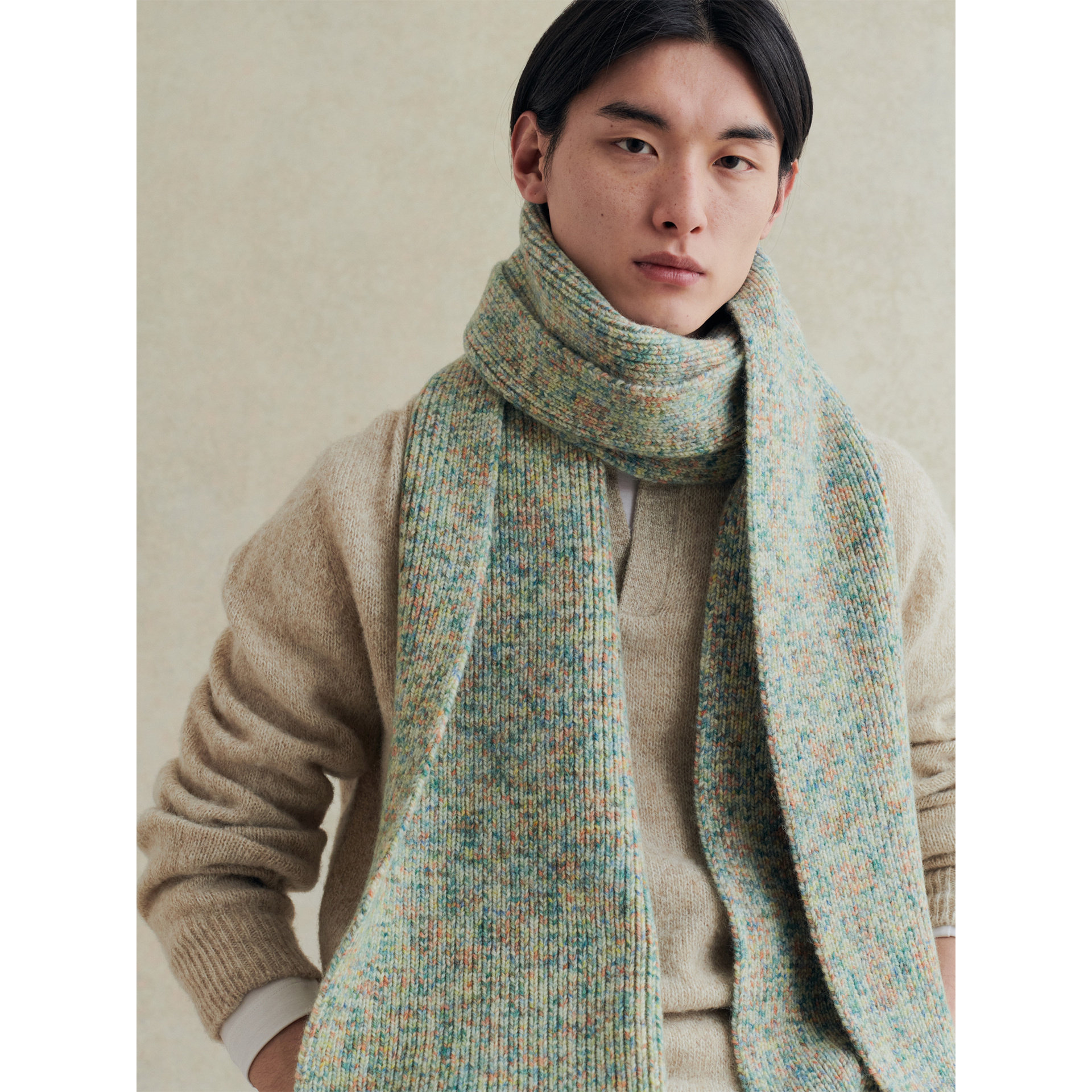 挪威羊毛粗针织温暖围巾多种混色