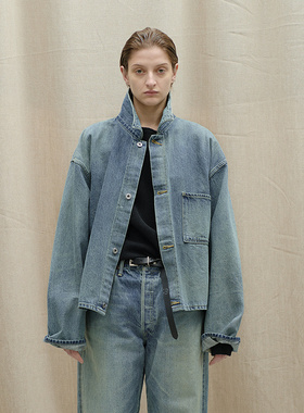 日本YOKO SAKAMOTO领口前襟赤耳飞梭织机短版微宽松水洗牛仔夹克