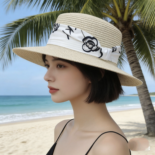 2026新款夏季草帽女花朵沙滩度假渔夫帽防晒遮阳帽韩版太阳帽