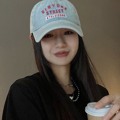 2025新款复古做旧水洗牛仔棒球帽女夏季宽帽檐大脸显脸小鸭舌帽男