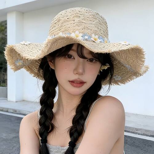 2026新款夏季海边沙滩度假风拍照花朵大帽檐草帽女百搭简约遮阳