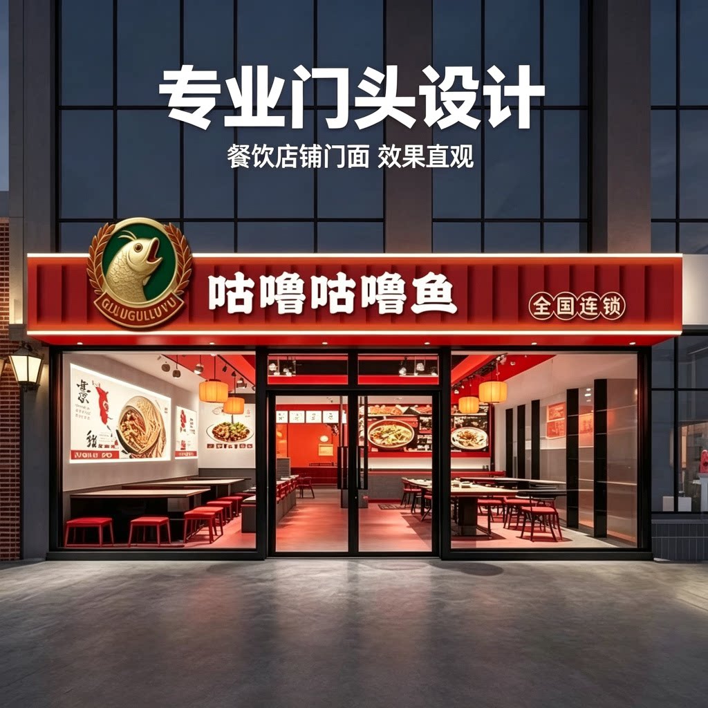 门头招牌设计店铺门面装修餐饮室内效果图新店体验设计