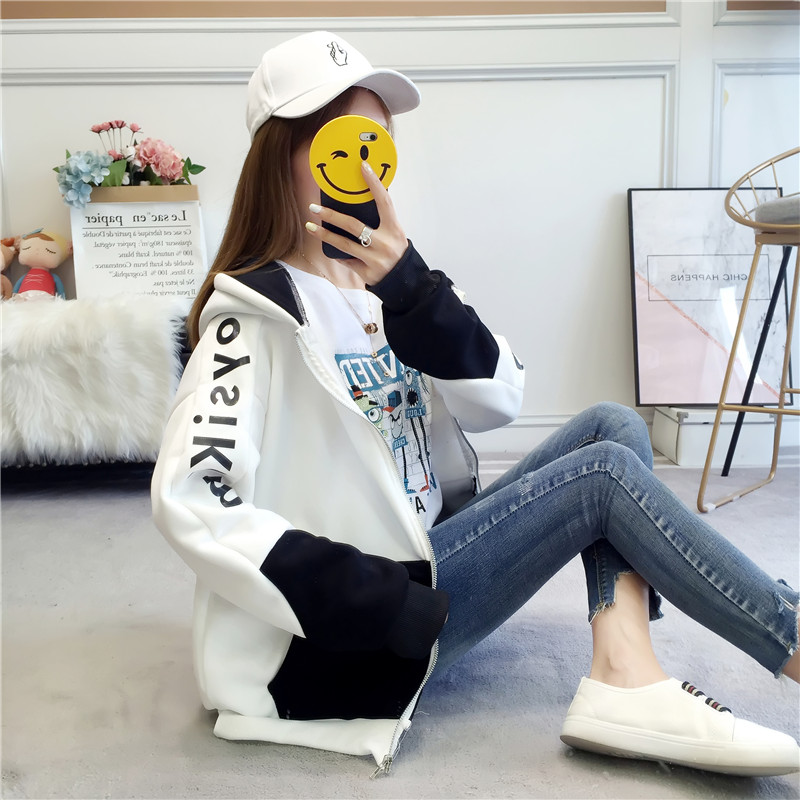 卫衣女连帽开衫韩版秋冬学生宽松ulzzang拼色大码原宿bf风短外套|ruв категории Женская одежда, свитер/свитер - от Buy2taobao.com для оказания профессиональной услуги покупки агента Taobao