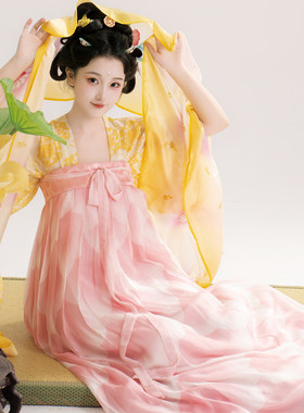 莲蕊酥丨簪花阁汉服定制丨唐制真丝印花齐胸襦裙套装春秋款仙气