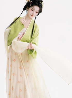 青萝丨簪花阁汉服定制丨宋制真丝飞机袖齐腰襦裙套装春夏款仙气