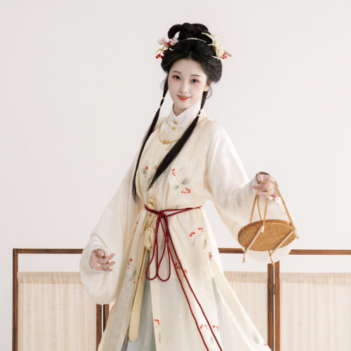 玉蝶香丨簪花阁汉服定制丨明制真丝竖领齐腰襦裙套装春夏款仙气
