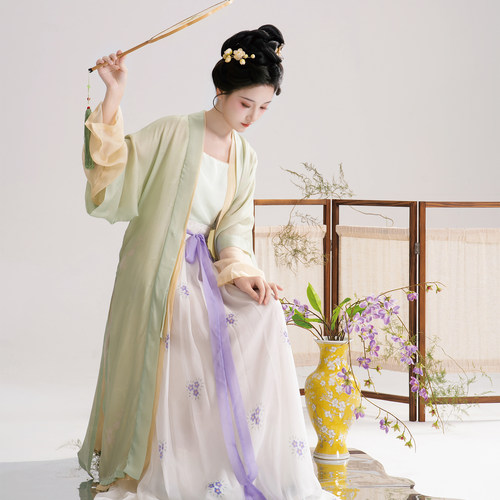 闲玉影丨簪花阁汉服定制丨宋制真丝褙子齐腰襦裙套装春夏款仙气