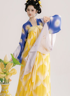 琉璃金丨簪花阁汉服定制丨唐制真丝印花齐胸襦裙套装春秋款仙气