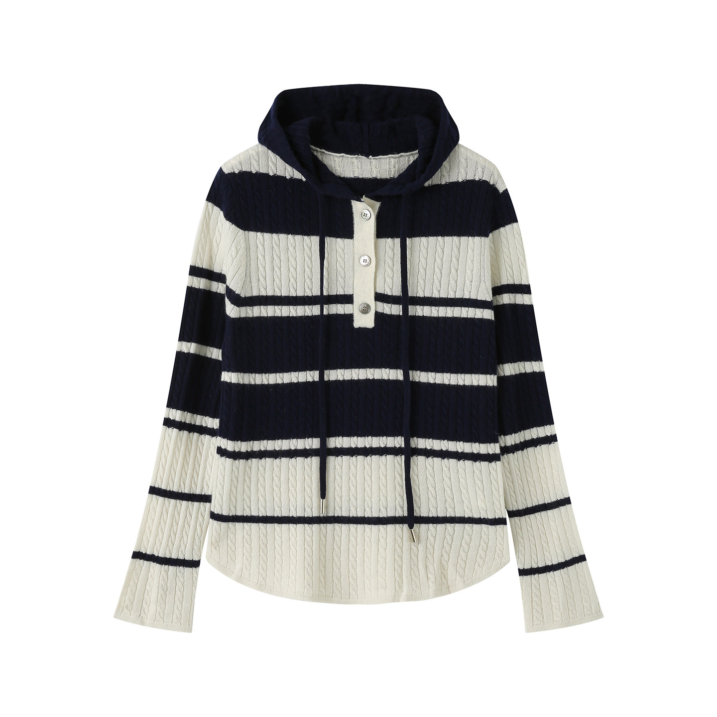 《逆龄》26春秋新款山羊绒绵羊毛混纺连帽羊毛衫上衣套头条纹绞花