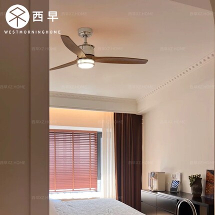西早法式中古实木吸顶吊扇灯复古用一体餐厅客厅卧室风扇灯美式家
