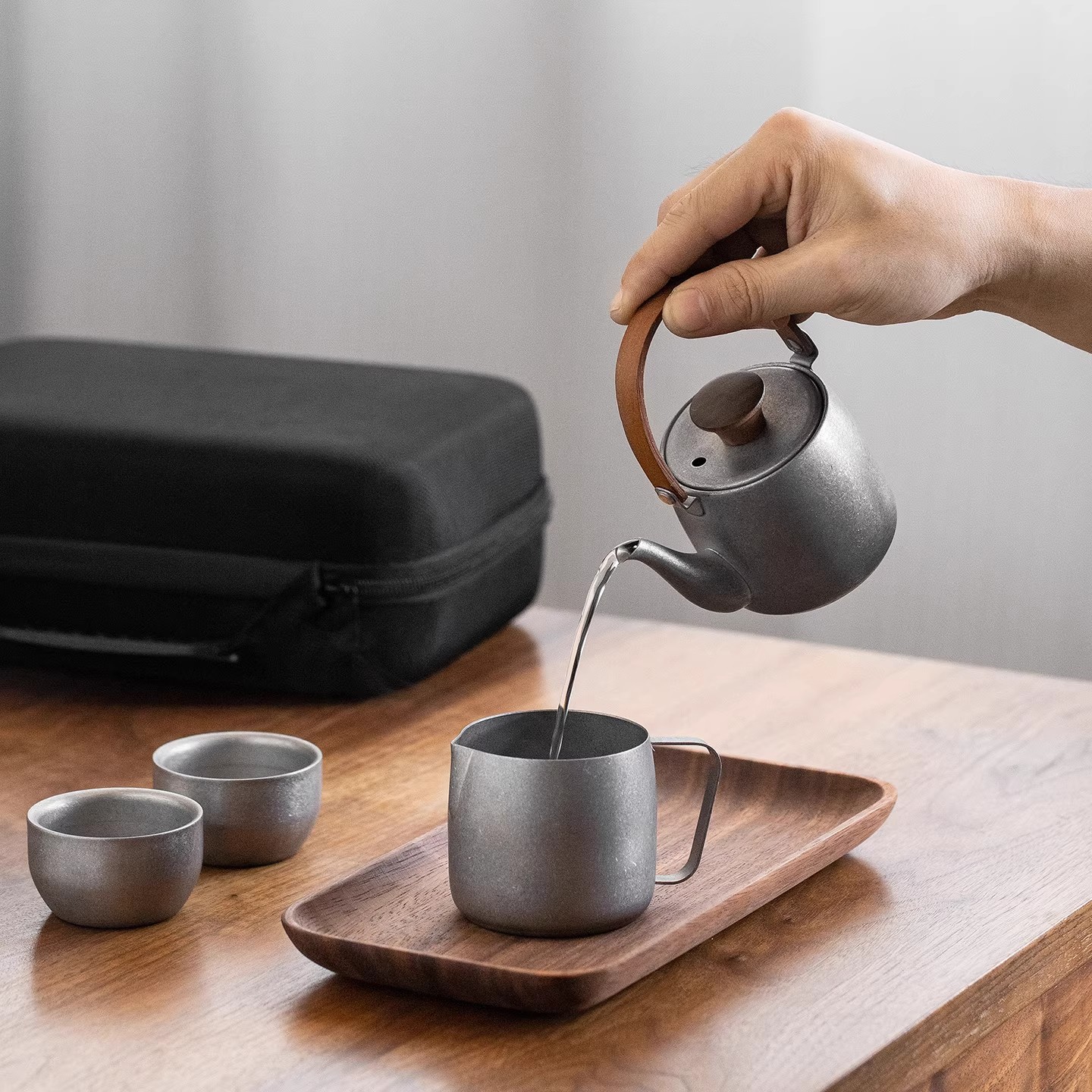 帝国藤居提梁壶旅行茶具套装野营泡茶一壶二杯不锈钢复古泡茶壶