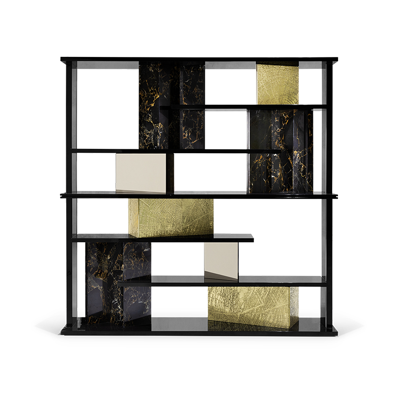 轻奢大理石落地书架组合置物架